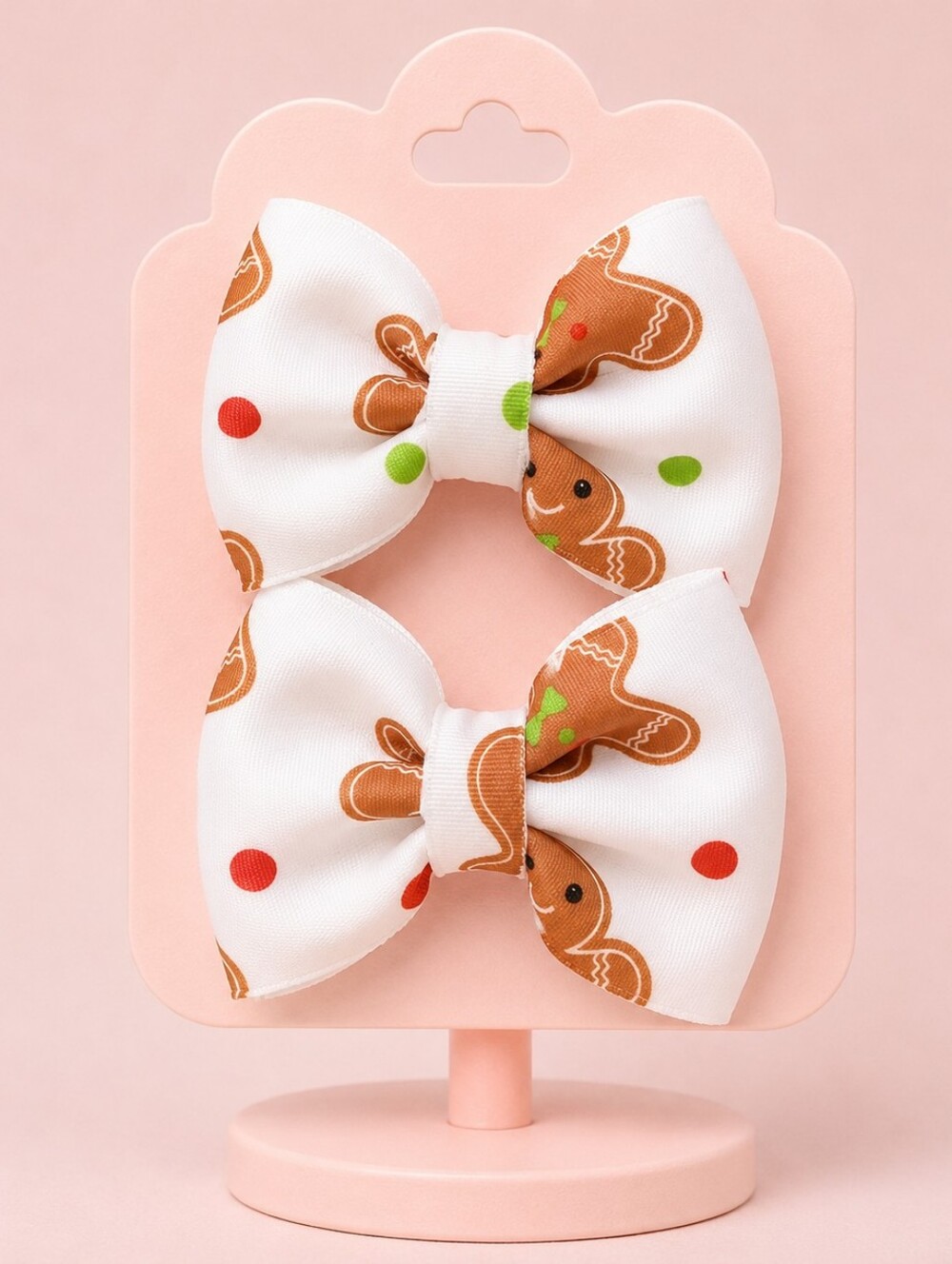 handmade White Gingerbread Dot Hair Bows for Kids - Cute Holiday Pair🎀✨